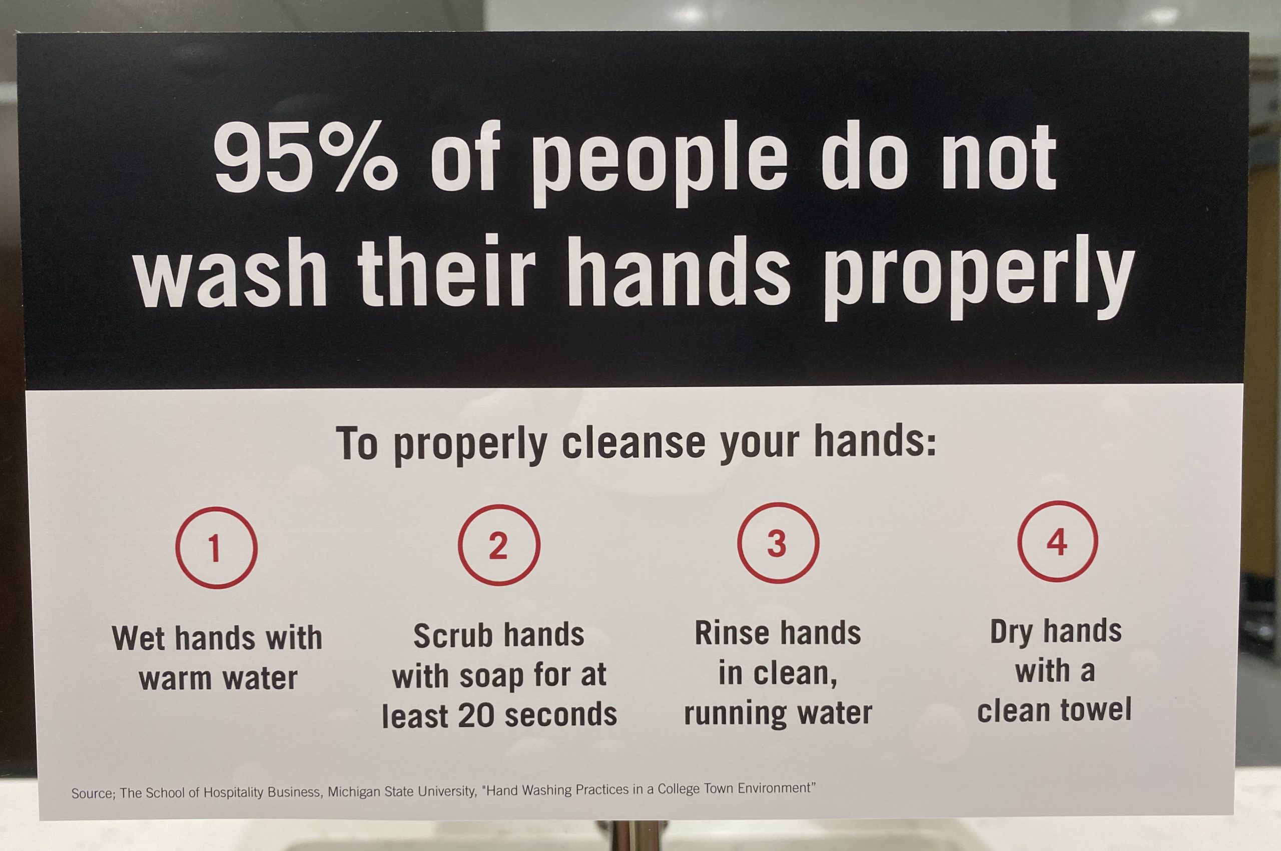 Handwashing Sign about 95% of people not washing properly.